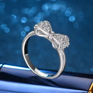 Fashion Copper Zirconia Three-Dimensional Bow Ring Elegant Sweet Princess Jewelry For Women Rose Gold Silver Plated Zirconia Finger Ring
