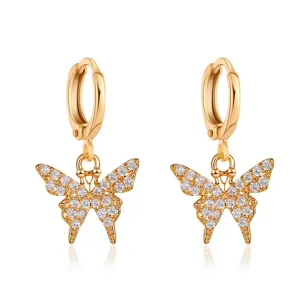 Korean Fashion Sweet Rhinestone Butterfly Huggie Hoop Earrings For Women Alloy Paved Crystal Dangle Earrings Jewelry Accessory
