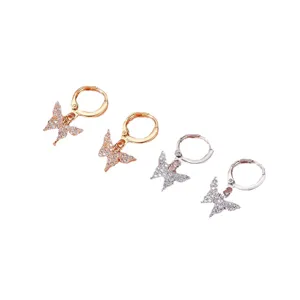 Fashion rhinestone butterfly hoop earrings for women, chic and elegant daily jewelry gift.