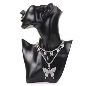 Deslumbrante collar de gargantilla de mariposa con diamantes de imitación de doble capa, estilo punk.