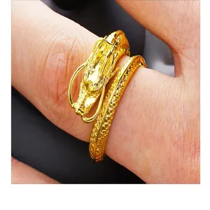 Heren goud draak ring mesing verstelbaar open band vintage sieraden gedetailleerd