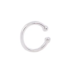 Silver-colored minimalist C-shaped ear cuff with round ball ends for non-pierced ears.