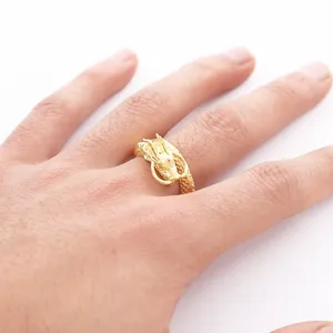 Heren vergulde draak open ring, dominante messing 24k goud sieraden dagelijkse accessoires