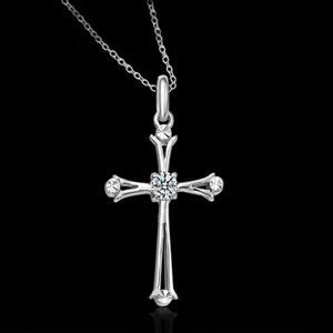 Silver cross zircon pendant necklace elegant religious minimalist jewelry main product view