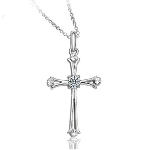 Elegant silver cross pendant necklace sparkling cubic zirconia minimalist fashion jewelry for women
