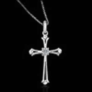 Silver cross pendant necklace with sparkling zirconia stones for daily fashion wear.