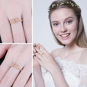 Charming copper zircon 3d bow princess ring for women daily cute fashion elegant jewelry style