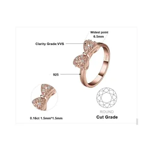 Elegant bow cubic zirconia ring for women, sweet daily princess style fashion jewelry.
