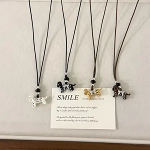 Korean Style Ins Spotted Puppy Necklace For Women Cute Dalmatian Dog Pendant Adjustable Sweater Chain Fashion Niche Jewelry