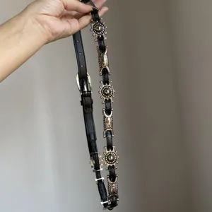 Vintage stijl metalen schakel zwarte lederen riem goth tailleketting voor damesjeans