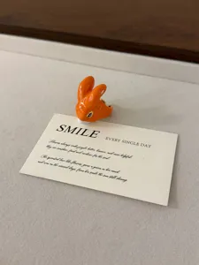 Exquisite orange enamel 3D rabbit ring, stylish open design, trendy fashion jewelry.