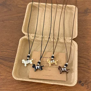 Korean style cute spotted puppy pendant necklace set, fashionable ins design sweater chain for women