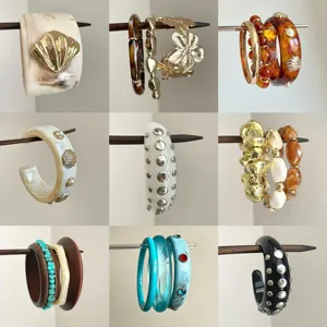 Bohemian Ethnic Style Multi Layered Bracelet Bangle Set For Women Alloy Resin Wood Shell Irregular Geometric Fashion Jewelry