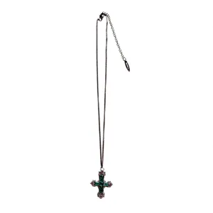 Emerald Zircon Cross Pendant Necklace Sterling Silver Color Fashion Jewelry Women New