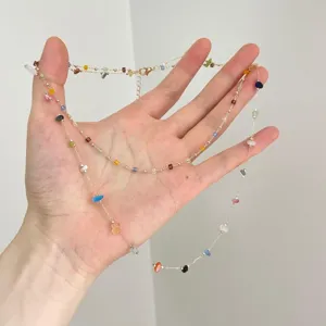 Summer Dopamine Colorful Crushed Stone Beaded Necklace Alloy Glass Irregular Design Clavicle Chain for Women Fashion Jewelry Accessory