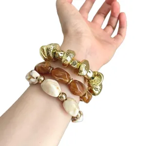 Bohemian irregular geometric layered bracelets for women chic fashion wrist jewelry set