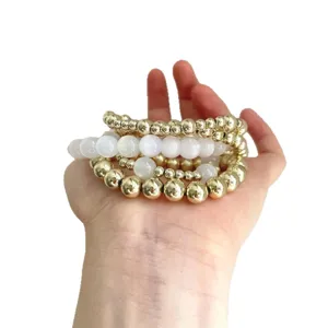 Vintage multi-layer beaded bracelet stackable gold and white bead jewelry for women chic