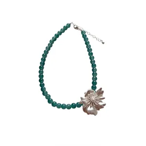 Collana di perle verdi vintage con ciondolo a fiore argento gioielli moda per donne