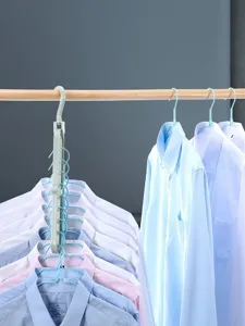 Space-saving 9-hole magic clothes hanger shown in vertical mode for wardrobe organization