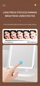 Detalle de la función de regulación continua del espejo de maquillaje LED