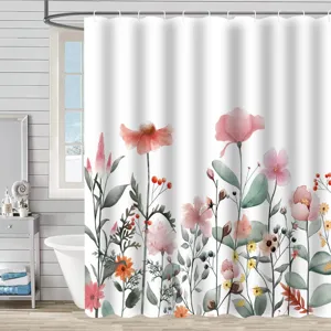 Watercolor floral waterproof shower curtain for modern bathroom decor with 3D print