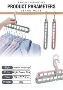 Detail view of 9-hole space-saving hanger featuring dimensions and weight parameters