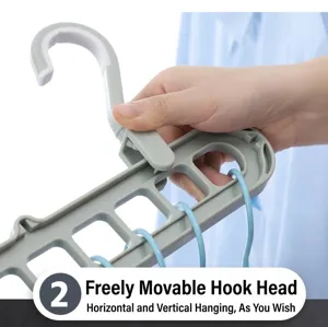 Detail view showing sliding hook of 9-hole multifunctional magic clothes hanger.