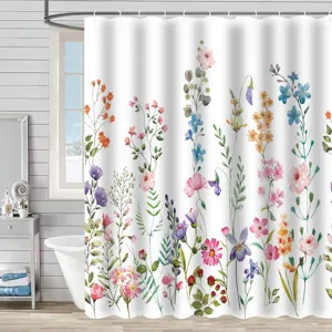 Polyester Waterproof Shower Curtain 3D Digital Printed Botanical Floral Mildew Resistant Bathroom Curtains With Hooks