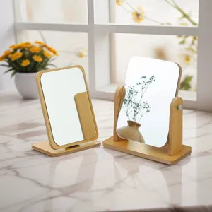 Modern desktop wooden makeup mirror set with rotatable stand for bedroom vanity decor