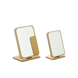 Minimalist rectangular wooden desktop vanity mirrors with a rotating stand design