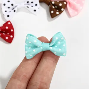 Small light blue polka dot ribbon bow for DIY hair accessories and doll clothes decor