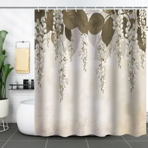 Elegant 3D wisteria floral print waterproof fabric shower curtain for modern bathroom decor