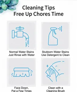 Cleaning and maintenance guide icons for the waterproof botanical shower curtain