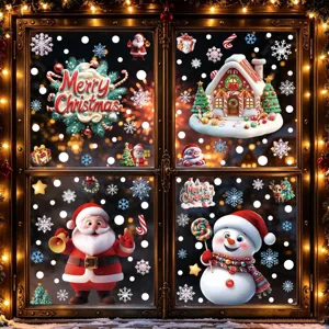 Weihnachtsfensteraufkleber statische Haftbilder mit Weihnachtsmann und Schneemann.