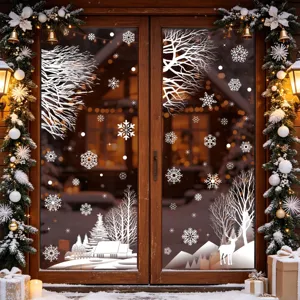 Adhesivos para ventanas de Navidad estáticos ciervos copos nieve invierno fiesta vidrio