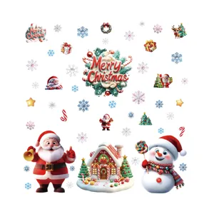 Weihnachten Fensteraufkleber statisch Weihnachtsmann Schneemann Zuckerhaus Party Deko