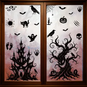 Halloween Haunted House Window Clings Ghost Tree Bat Static Halloween Party Decor Double Sided Printed PVC Window Decals