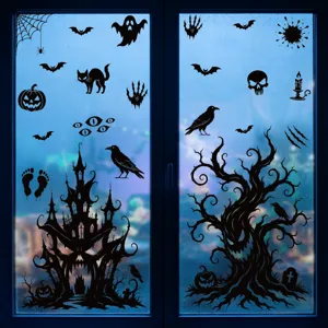 Halloween window stickers static glass decals haunted house bats ghost party decor