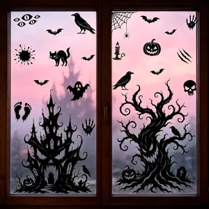 Halloween window stickers spooky haunted house bat tree static glass clings for party decor