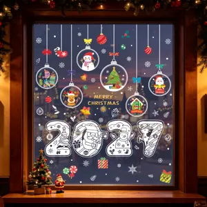 Adesivi Statici per Finestre Natalizi Babbo Natale Pupazzo di Neve Renna Fiocco di Neve Decalcomanie Decorazioni Festive per Vetri Casa Negozio Buon Natale