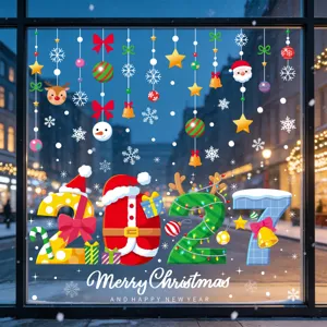 Kerst raamstickers 2027 sneeuwpop rendier elektrostatische glasstickers feestdecoratie