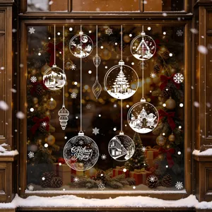 Weihnachten Weiße Schneeflocke Hängende Kugel Statische Haftung Fensteraufkleber Russischer Neujahrsgruß Einkaufszentrum Glas Showcase Party Deko