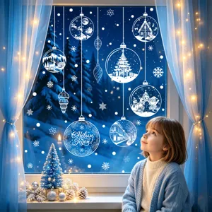Weihnachten Fensteraufkleber Schneeflocke Hängende Kugel Deko Party Glas Deko