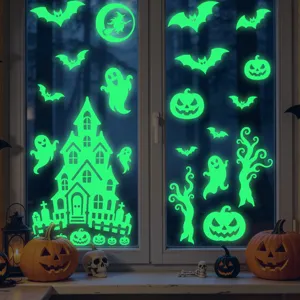 Halloween lichtgevende raamstickers in het donker griezelige spook vleermuis feestdecoratie