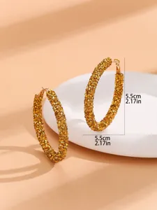 Stunning gold rhinestone hoop earrings for women, stylish sparkling large circle earrings jewelry.