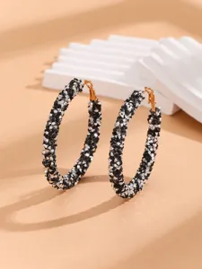 Stunning black and silver rhinestone large hoop earrings for women fashion party jewelry.