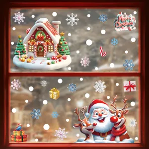 Pegatinas Estáticas Para Ventanas De Navidad Papá Noel Reno Casa De Nieve Calcomanías De Vidrio Para Decoración Festiva Del Hogar