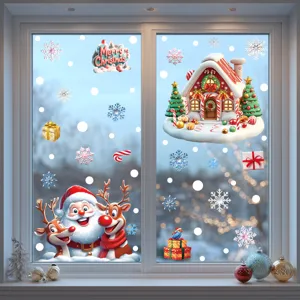 Bonitas pegatinas de ventana de Navidad papa noel reno casa de nieve calcomanias de decoracion