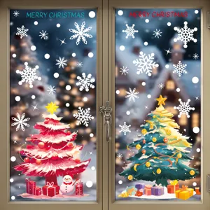 Autocollants de fenêtre de Noël flocons de neige sapin décoration de vitrine magasin