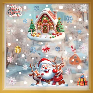 Adhesivos de ventana de Navidad estaticos Santa Claus reno copo de nieve pegatinas de vidrio